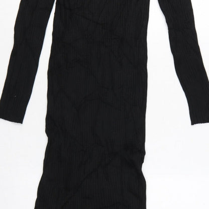 New Look Women Black UK 6 Long Ribbed Roll Neck Jumper Dress