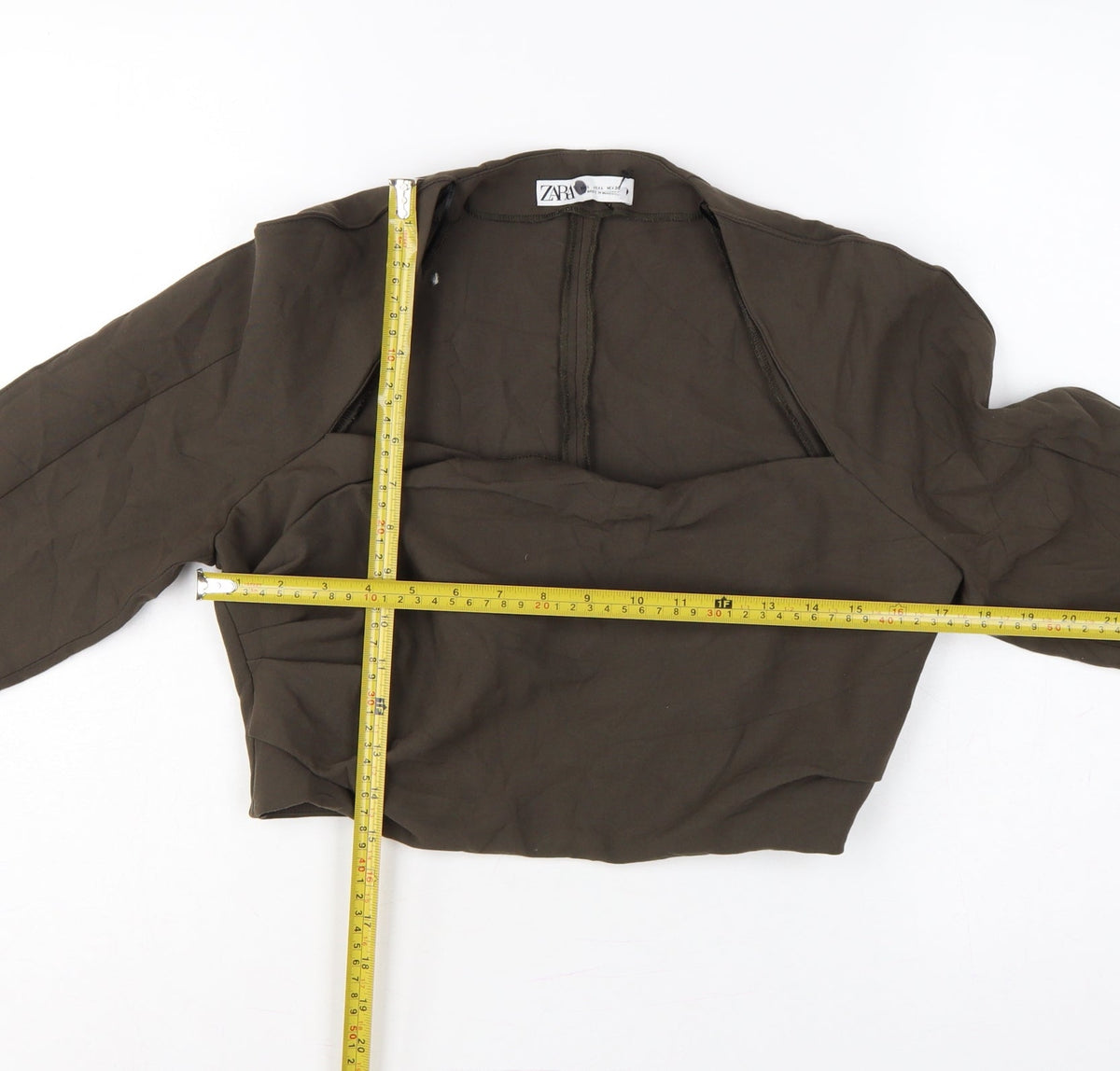 Zara Women Brown L Cropped Open Front Long Sleeve Blouse