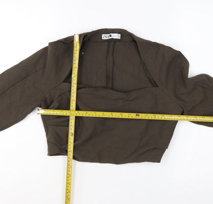 Zara Women Brown L Cropped Open Front Long Sleeve Blouse