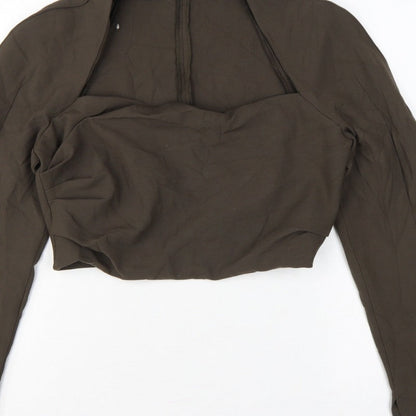 Zara Women Brown L Cropped Open Front Long Sleeve Blouse