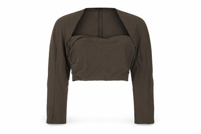 Zara Women Brown L Cropped Open Front Long Sleeve Blouse