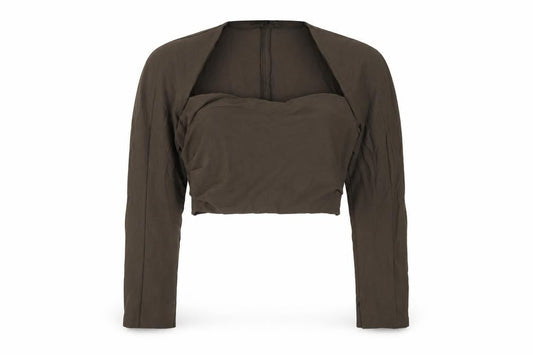 Zara Women Brown L Cropped Open Front Long Sleeve Blouse