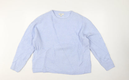 Marks and Spencer Women Blue L Rib Knit Crew Neck Jumper