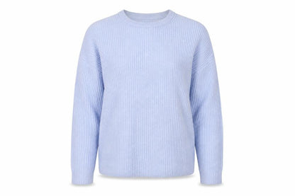 Marks and Spencer Women Blue L Rib Knit Crew Neck Jumper