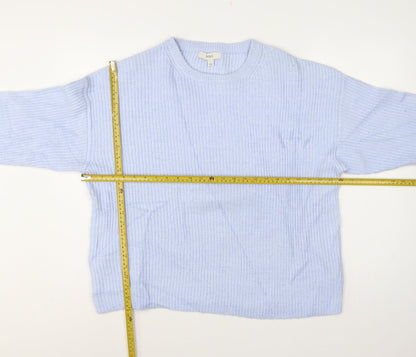 Marks and Spencer Women Blue L Rib Knit Crew Neck Jumper