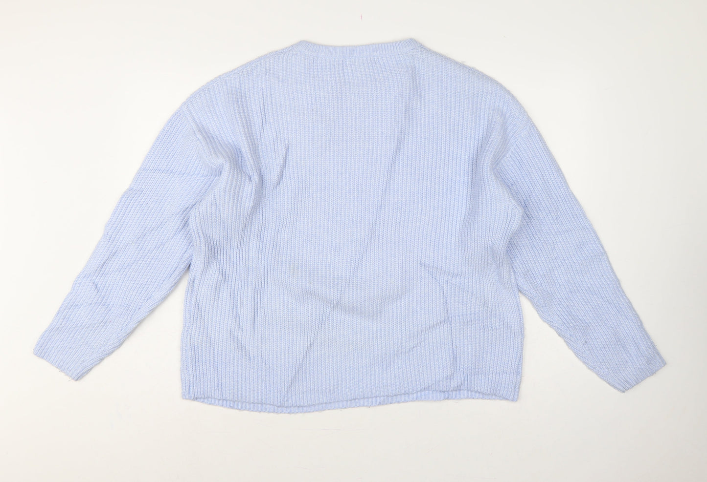 Marks and Spencer Women Blue L Rib Knit Crew Neck Jumper