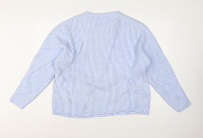 Marks and Spencer Women Blue L Rib Knit Crew Neck Jumper