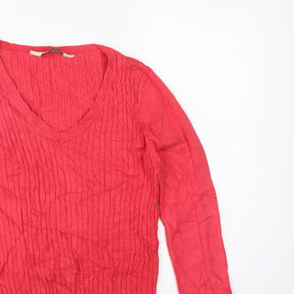 Gallery Women Pink S Cable-Knit V-Neck Long Sleeve Pullover Jumper