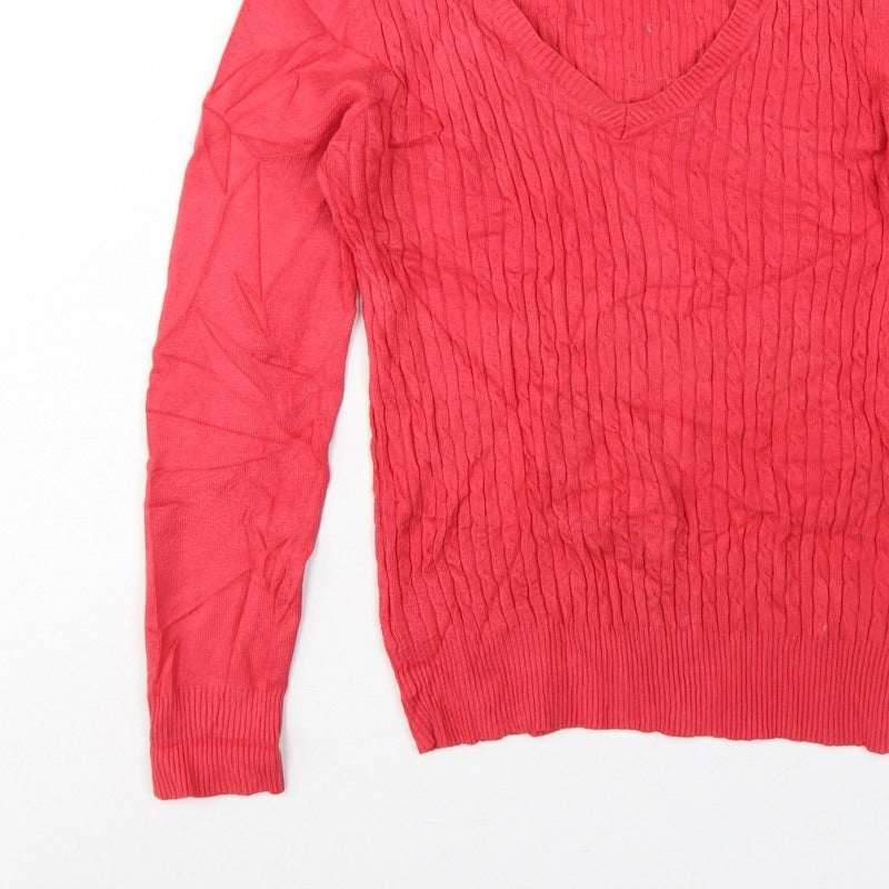 Gallery Women Pink S Cable-Knit V-Neck Long Sleeve Pullover Jumper
