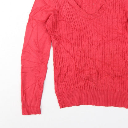 Gallery Women Pink S Cable-Knit V-Neck Long Sleeve Pullover Jumper
