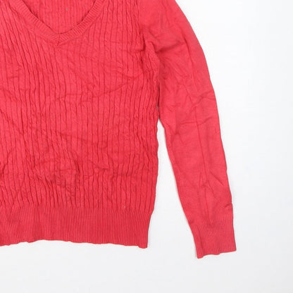 Gallery Women Pink S Cable-Knit V-Neck Long Sleeve Pullover Jumper