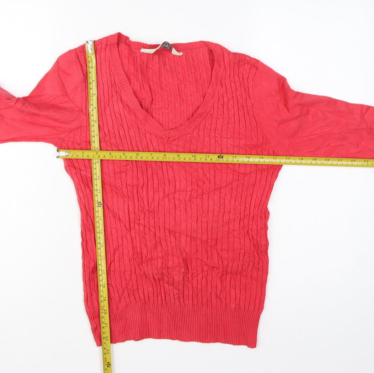 Gallery Women Pink S Cable-Knit V-Neck Long Sleeve Pullover Jumper
