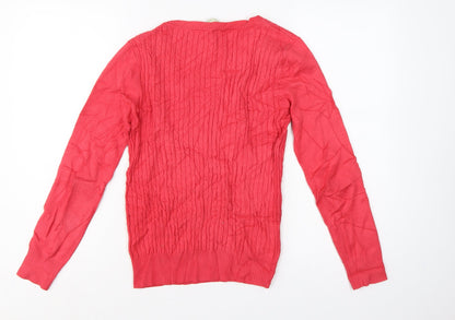 Gallery Women Pink S Cable-Knit V-Neck Long Sleeve Pullover Jumper