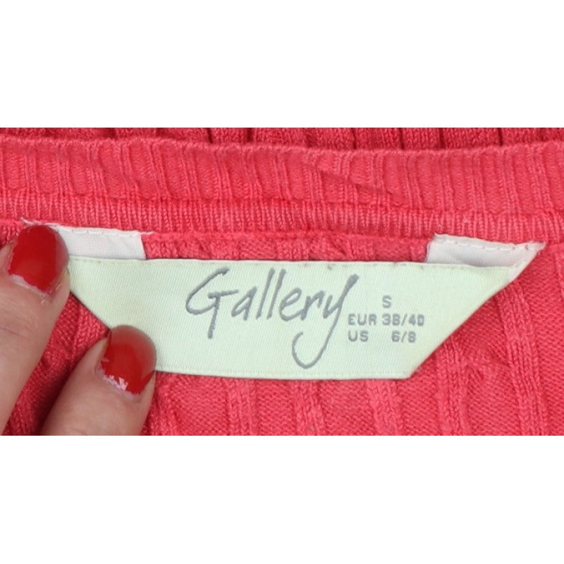 Gallery Women Pink S Cable-Knit V-Neck Long Sleeve Pullover Jumper