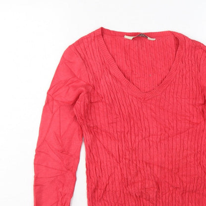 Gallery Women Pink S Cable-Knit V-Neck Long Sleeve Pullover Jumper