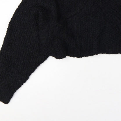 Zara Women Black M Cropped Open Bouclé Knit Shrug Cardigan Long Sleeve