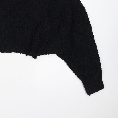 Zara Women Black M Cropped Open Bouclé Knit Shrug Cardigan Long Sleeve