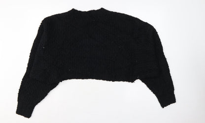 Zara Women Black M Cropped Open Bouclé Knit Shrug Cardigan Long Sleeve