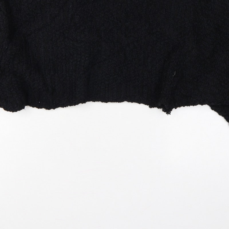 Zara Women Black M Cropped Open Bouclé Knit Shrug Cardigan Long Sleeve