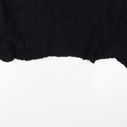Zara Women Black M Cropped Open Bouclé Knit Shrug Cardigan Long Sleeve