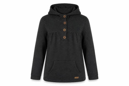 Front view of Avacucho Women’s Grey M Hooded Button Pullover Tunic Hoodie