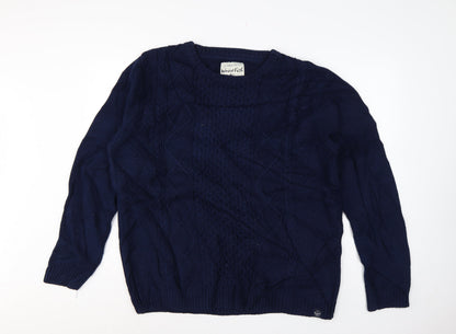 Weird Fish Men’s Navy 2XL Cable-Knit Crew Neck Cotton Blend Jumper