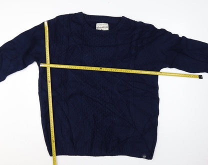 Weird Fish Men’s Navy 2XL Cable-Knit Crew Neck Cotton Blend Jumper