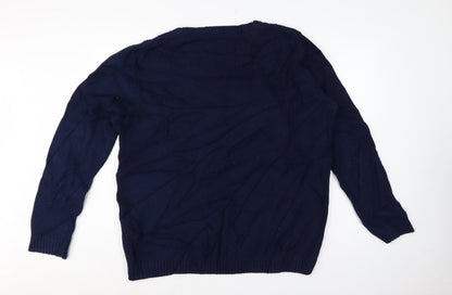 Weird Fish Men’s Navy 2XL Cable-Knit Crew Neck Cotton Blend Jumper