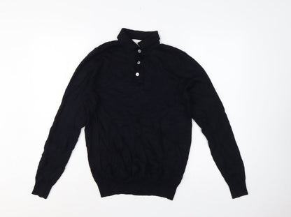 Skøvde Men’s Black M Pure Merino Wool Collared Henley Jumper