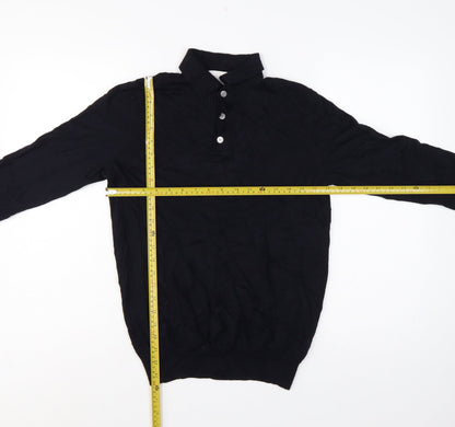 Skøvde Men’s Black M Pure Merino Wool Collared Henley Jumper