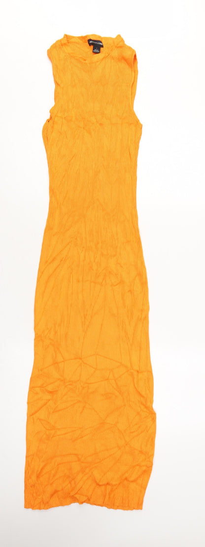 PrettyLittleThing Women Orange S Ribbed Knit Maxi Bodycon Dress