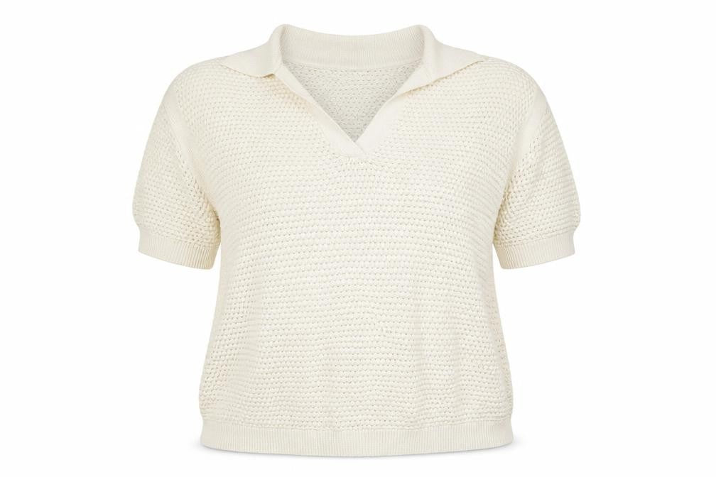 Marks & Spencer Women Ivory L Roll Neck Short Sleeve Cotton Knit Jumper