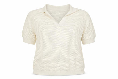 Marks & Spencer Women Ivory L Roll Neck Short Sleeve Cotton Knit Jumper