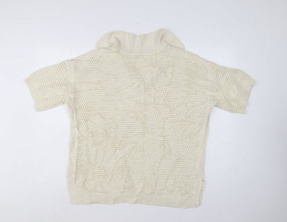 Marks & Spencer Women Ivory L Roll Neck Short Sleeve Cotton Knit Jumper