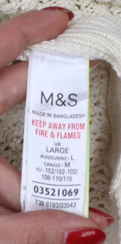 Marks & Spencer Women Ivory L Roll Neck Short Sleeve Cotton Knit Jumper
