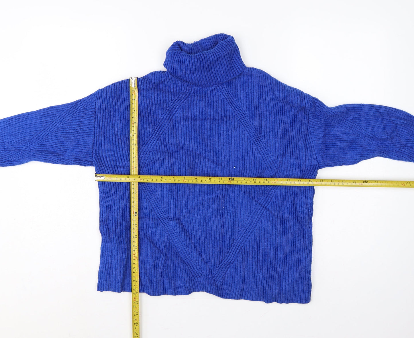Marks & Spencer Women’s Blue M Cable Knit Roll Neck Pullover Jumper