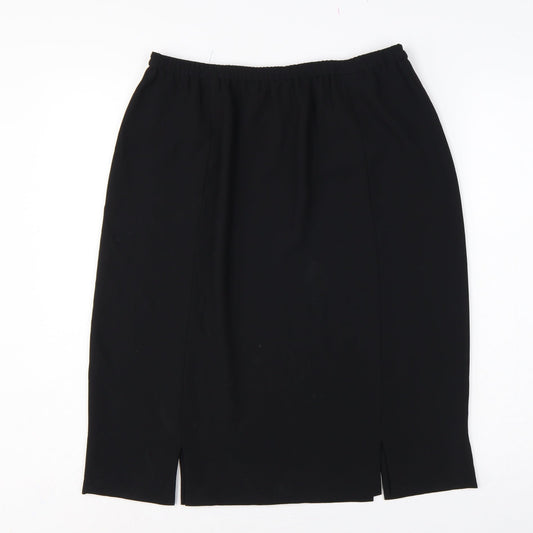 Frank Usher Women Black UK 16 Long Pencil Skirt Elastic Waist Slit