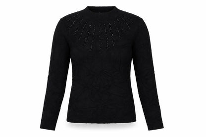 Oasis Women Black Size S Beaded High Neck Long Sleeve Knit Jumper