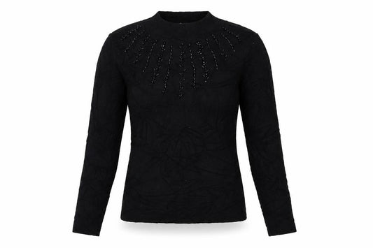 Oasis Women Black Size S Beaded High Neck Long Sleeve Knit Jumper