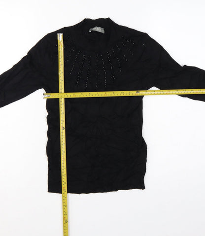 Oasis Women Black Size S Beaded High Neck Long Sleeve Knit Jumper