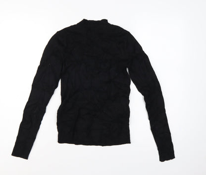 Oasis Women Black Size S Beaded High Neck Long Sleeve Knit Jumper