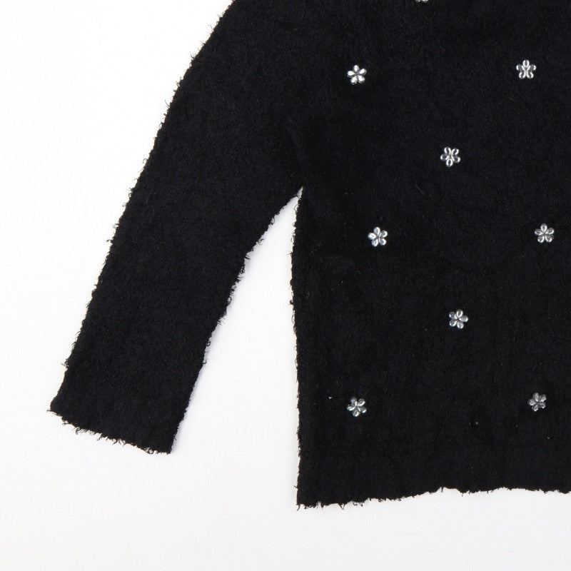 David Emanuel Women’s Black M Floral Jewel V-Neck Fuzzy Knit Jumper
