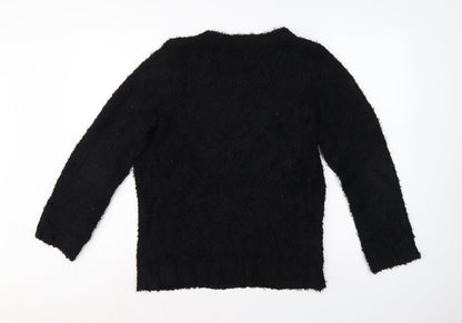 David Emanuel Women’s Black M Floral Jewel V-Neck Fuzzy Knit Jumper