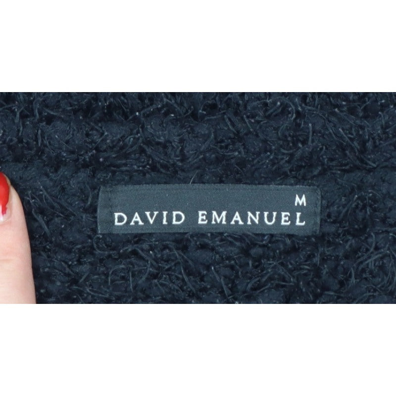 David Emanuel Women’s Black M Floral Jewel V-Neck Fuzzy Knit Jumper