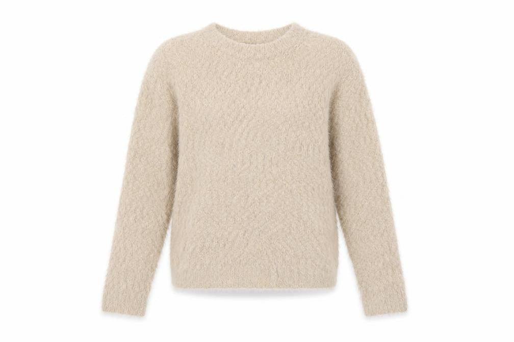Marks & Spencer Women Beige Size S Fuzzy Knit Crew Neck Jumper