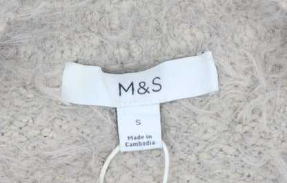 Marks & Spencer Women Beige Size S Fuzzy Knit Crew Neck Jumper