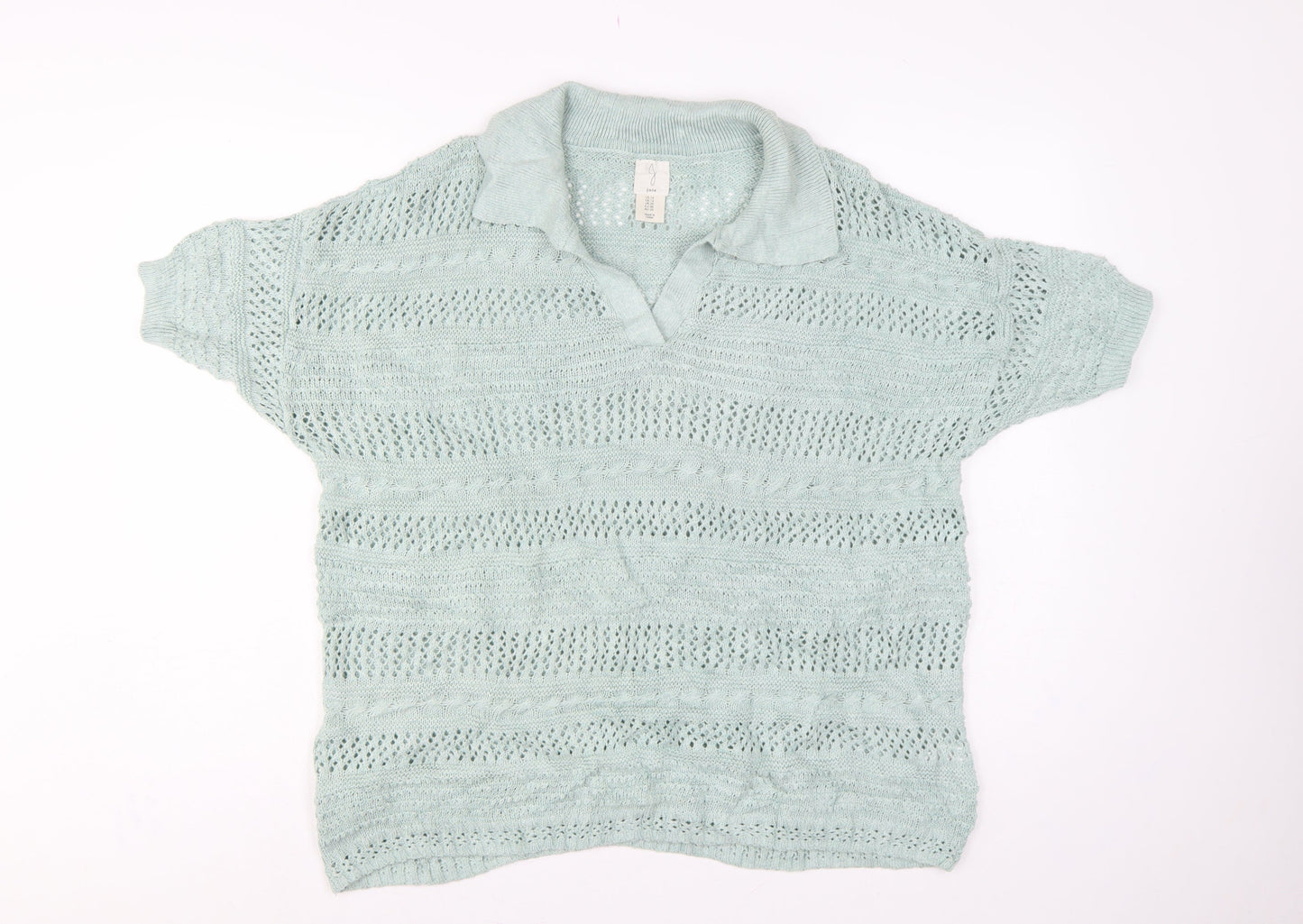 Joie Women’s Blue UK 20 Open Knit Collared Short Sleeve Jumper