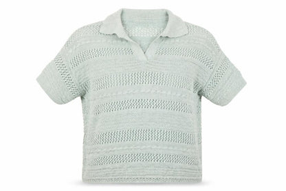 Joie Women’s Blue UK 20 Open Knit Collared Short Sleeve Jumper