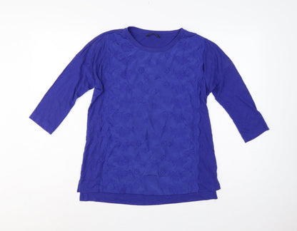 Marks & Spencer Women Blue UK 12 Embroidered Floral Linen Blend Tunic Top