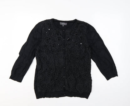 Per Una Women’s Black UK 14 Lace Beaded Button Cardigan 3/4 Sleeve